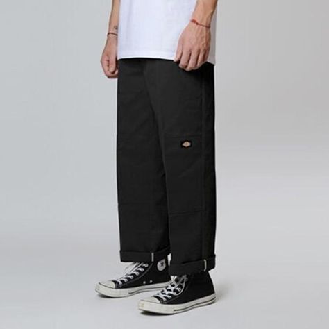 Dickies Outfits Men Black, Dickies Pants Men Fashion, Dickies Black Pants Outfit, Dickies Skate Pants, Dickies Double Knee Pants Outfit Men, Dickies Double Knee Pants Outfit, Dickies Loose Fit Pants, Black Dickies Outfit Men, Black Dickies Outfit