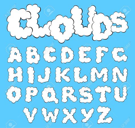 Cloud Typography, Wind Logo, Alfabet Font, Bubble Letter Fonts, Font Bubble, Writing Fonts, Graffiti Alphabet, Cloud Drawing, Painted Letters