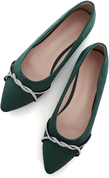 Amazon.com | TANGNEST Women Fashion Pointed Toe Rhinestone Dress Shoes Comfortable Flat Ballet Shoes D Green 42(9) | Flats Green Prom Shoes, Prom Shoes Flat, Army Green Wedding, Green Flats Shoes, Flat Prom Shoes, Flat Ballet Shoes, Green Ballet Flats, Green Prom, Green Flats