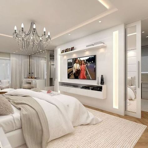 Bedroom Tv Wall, Luxury Bedroom Design, Tv In Bedroom, Luxury Bedroom Master, Tv Wall Design, Bedroom Color Schemes, Modern Bedroom Design, Awesome Bedrooms, Master Bedrooms Decor