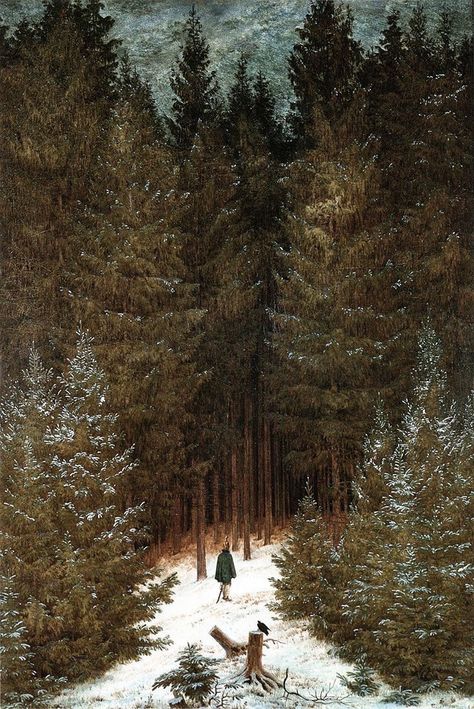 Christmas Forest Aesthetic, Aspencore Aesthetic, Winter Painting Wallpaper, Winter Art Aesthetic, David Friedrich, Caspar David Friedrich, Winter Painting, Winter Wallpaper, Winter Art