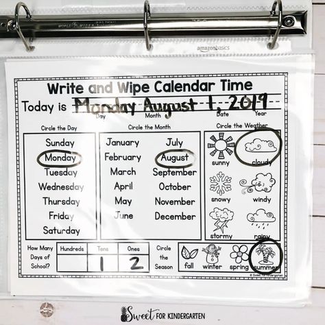 Making Calendar Time Interactive in Kindergarten | Sweet for Kindergarten Calendar Routine Kindergarten, Calendar Time Kindergarten, Morning Work Binder, Make Calendar, Morning Message Kindergarten, Morning Calendar, Kindergarten Calendar, Calendar Skills, Homeschool Binder