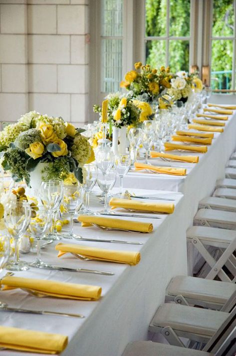 Gorgeous Wedding Centerpieces Yellow Centerpieces, Yellow Wedding Inspiration, Yellow Wedding Theme, Yellow Napkins, Yellow Wedding Flowers, Yellow Table, Yellow Theme, Yellow Wedding, Gray Weddings