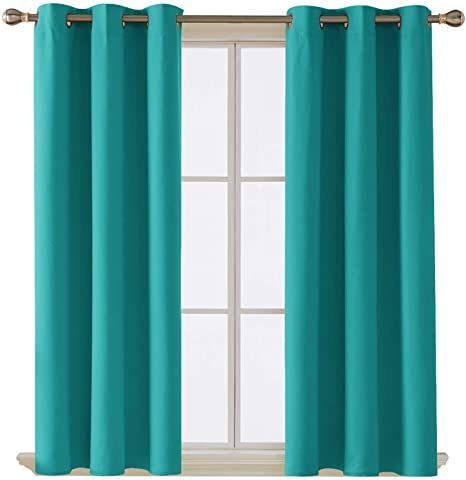 Deconovo Room Darkening Drapes Thermal Insulated Curtains Grommet Curtain Panel 42 Inch by 45 Inch Turquoise Set of 2 Blackout Curtains Bedroom, Tab Curtains, Curtain Room, Insulated Curtains, Blackout Drapes, Thermal Curtains, Darkening Curtains, Window Insulation, Colorful Curtains