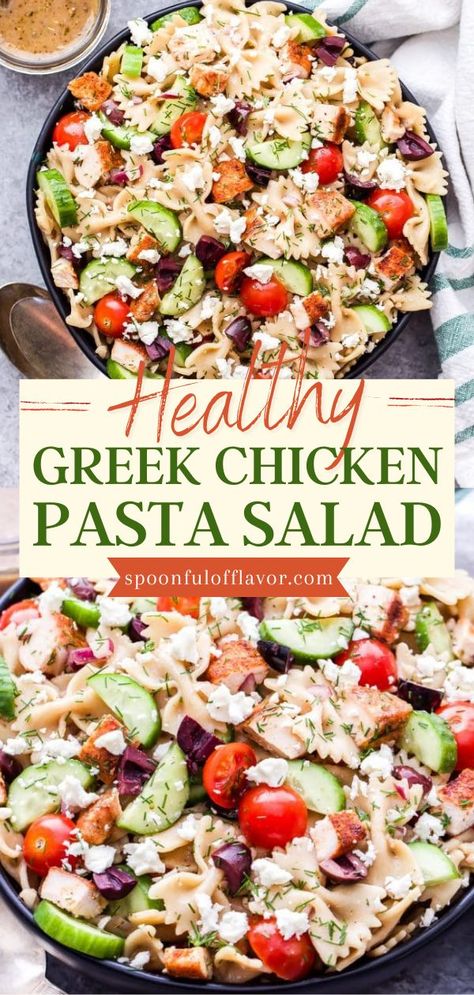 Greek Chicken Pasta Salad, healthy salad recipes, Spring salads Pasta Salad With Chicken Healthy, Pasta Salad With Lettuce And Chicken, Chicken Greek Pasta Salad, Pasta Salad Recipes With Rotisserie Chicken, Best Chicken Pasta Salad Recipe, Cold Chicken Pasta Salad Healthy, Teriyaki Chicken Pasta Salad, Cold Healthy Salad Recipes, Healthy Pasta Salad Recipes Meal Prep