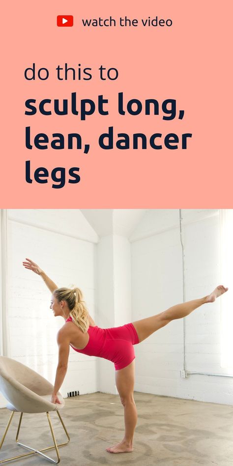 Try this easy barre workout to get dancer legs! All you need to do is these ballet exercises: 1) Knee Drive to Donkey (4x10) 2) Donkey Pulses (4x20), 3) Standing Hydrant (4x15 e. Side), 4) Tap to Side Kick (4x12). This leg workout will sculpt and tone your legs as well as give you more flexibility. Perfect to add to your at-home lower-body workout routine. So don’t wait – let’s work out together! Action Jacquelyn. Do This to Sculpt Long, Lean, Dancer Legs Ballet Legs Exercises, Dancers Legs Workout, How To Get Dancer Legs Fast, Leg Sculpting Workout, Leaner Legs Workout, Dancer Leg Workouts, Leg Workout Challenge, Legs Challenge, Action Jacquelyn