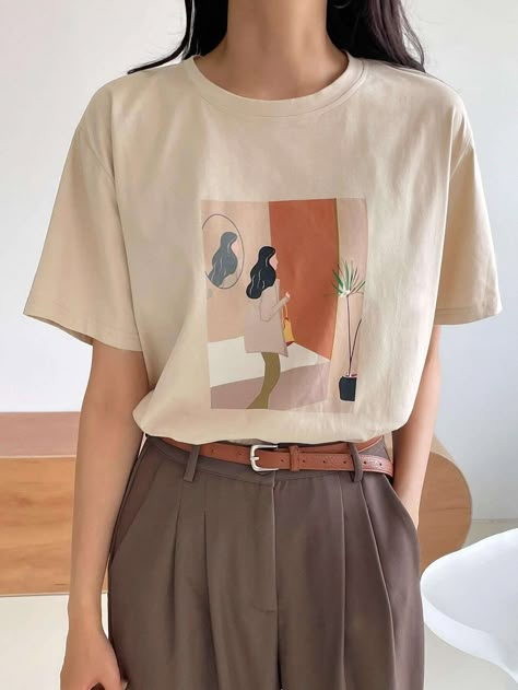 Beige Top Outfit, Comfy Trendy Outfits, Outfit Korean Style, Beige Outfit, Drop Shoulder Tee, Shirts Women Fashion, Everyday Fashion Outfits, Casual Day Outfits, Classy Casual Outfits