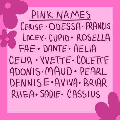 Y2k Names Girl, Plushie Names, Dr Names, Y2k Names, Name Ideas For Characters, Aesthetics Pink, Sims Names, Pink Vibe, Aesthetic Name