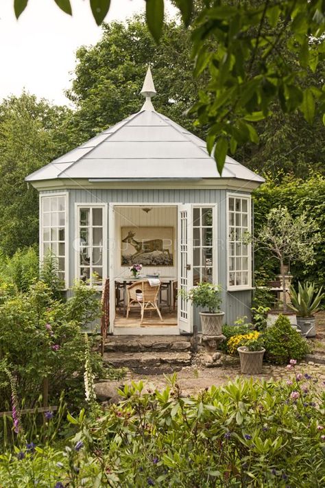 Corner Summer House, Summer House Garden, Backyard Sheds, Garden Gazebo, Garden Buildings, Garden Structures, Outdoor Rooms, Little Houses, Garden Shed