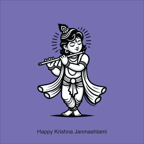 happy Janmashtami, Indian festival, lord Krishna birthday Krishna Doodle, Lord Krishna Birthday, Krishna Birthday, Puja Items, Pencil Sketches Easy, Handmade Poster, Page Decoration, Happy Janmashtami, Baby Krishna