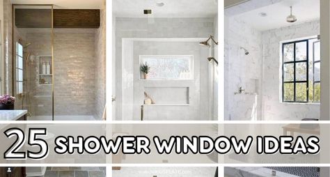 25 Window in Shower Ideas to Brighten Your Bathroom - NP Bathroom Shower Window Coverings, Bathroom Window Frosting Ideas, Window For Shower Wall, Window Inside Shower Ideas, Tile Around Shower Window, Windows In Showers What To Do With, Bathroom Shower With Window, Waterproof Shower Window, Shower Window Covering