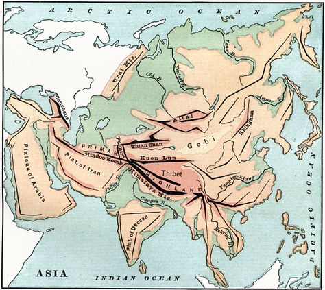 Map Of Asia, Himalayas Mountain, Ural Mountains, Physical Map, Physical Geography, Asia Map, University Of South Florida, Instructional Technology, Mountain Ranges