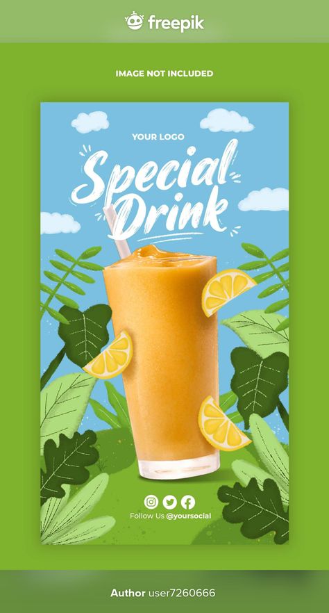 Drinks Poster Design, Drink Poster Design Ideas, Drink Instagram Story, Orange Drink, Instagram Story Ads, Beverage Poster, Professional Social Media, Drink Poster, Drink Design