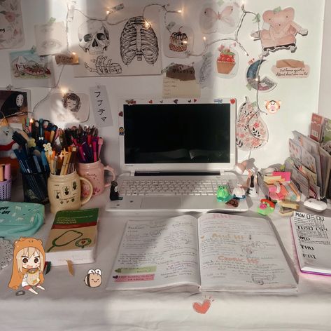 Medical Student Desk Decor, Medical Student Desk, Girls Desk, Desk Decor Ideas, Student Hostel, Hostel Room, Lovely Moments, Study Desk Decor, Student Desk