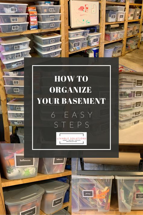 Organization Ideas For Basement Storage, Basement Organization Categories, Organisation, Organize Basement Clutter, Organization Ideas For The Basement, Basement Storage Room Makeover, Organizing Ideas For Basement, Small Basement Organization Ideas, Small Basement Organization