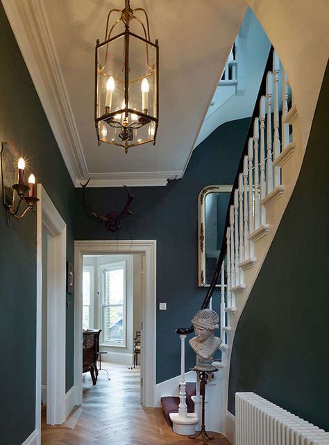 A Victorian Remodel with an Industrial Edge - Remodelista Victorian Foyer, Victorian House Colors, Victorian Hallway, Hallway Colours, Victorian Home Interior, Victorian Home Decor, Victorian Style Homes, Modern Victorian, Victorian Furniture