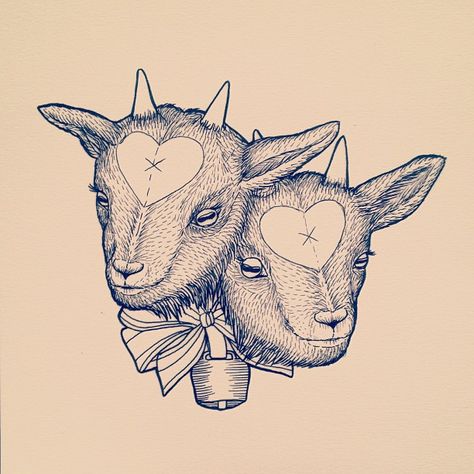 by Abby Drielsma Black Lamb Tattoo, Two Headed Goat Tattoo, Goat Head Art, Lamb Tattoo, Tattoo Designer, Tattoo Filler, Spooky Tattoos, Tatuaje A Color, Tattoo Sketch