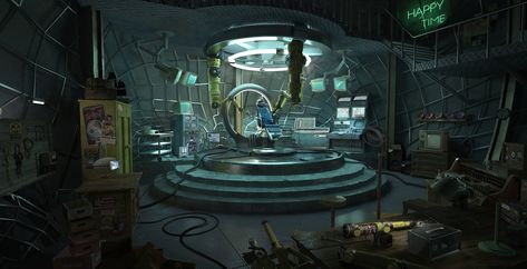 secret base in an abandoned statue, arya zhao on ArtStation at https://www.artstation.com/artwork/QvxJZ Sci Fi Laboratory, Bioshock Artwork, Secret Base, Super Earth, Spaceship Interior, Gustave Courbet, Landscape Concept, Dead Space, Entertainment Design