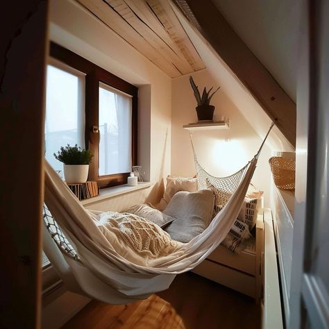 22 Stunning Indoor Hammock Ideas to Decorate Your Home - Rhythm of the Home Attic Hammock, Hammock Bedroom Ideas, Indoor Hammock Ideas, Hammock Inside, Hammocks Inside, Indoor Hammock Bed, Hammock Ideas, Hammock In Bedroom, Bedroom Swing