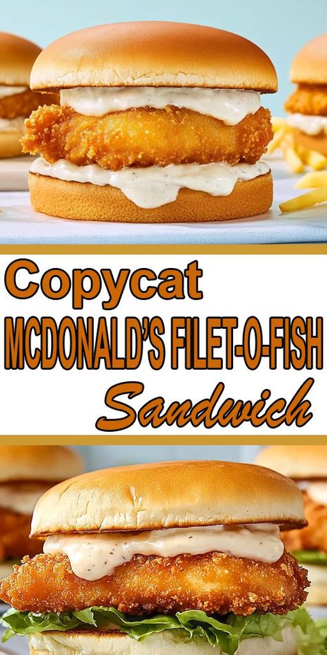 Missing McDonald’s Filet-O-Fish? Now you can make it at home! This copycat recipe is crispy, flavorful, and sure to satisfy your fast-food cravings. Enjoy a homemade version that tastes just like the original! Click to get the recipe! #FiletOFish #CopycatRecipes #FastFood Mcdonalds Fish Sandwich Recipe, Filet O Fish Sandwich Recipe, Fish Sandwich Sauce, Fish Filet Recipes, Simple Summer Meals, Fried Fish Fillet, Fish Fillet Sandwich, Sandwich Meals, Mcdonalds Copycat Recipes