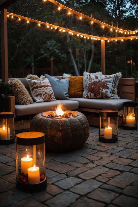 Patio Aesthetic, Hanging Patio Lights, Boho Seating, Fire Pit Decor, Beach House Interior Design, Outdoor Patio Ideas, Deck Designs Backyard, Deck Designs, Outdoor Dinner