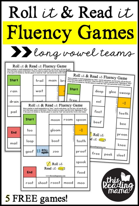 FREE Long Vowel Team Fluency Games ~ Roll and Read it ~ This Reading Mama 1st Grade Reading Games Free, Vowel Teams Worksheets Free Printable, Vowel Team Games Free, How To Teach Vowel Teams, Vowel Team Games, Long Vowel Activities, Reading Review Games, Reading Fluency Games, Vowel Teams Activities