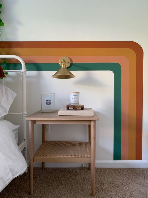 70s Wall Stripes, 70s Lines On Wall, Squiggle Painted Wall, Squiggly Wall Paint, Retro Painted Wall, 70s Stripe Wall, Paint Designs On Wall, Retro Stripe Wall, Retro Wall Paint