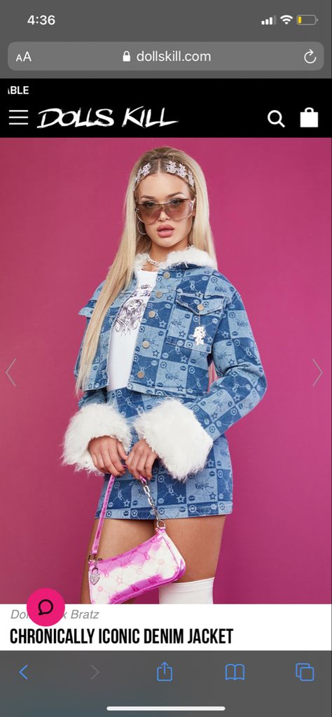 Bratz X Dollskill, Bratz Costume, Costume Inspo, Fashion Life, Dolls Kill, Denim Jacket, Dolls, Lifestyle, Pink