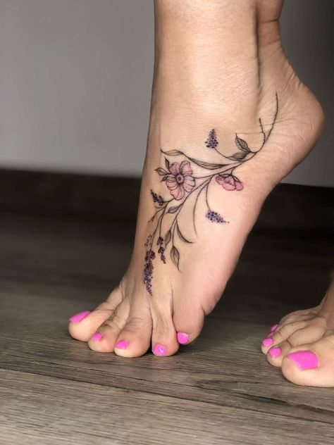 Matching Foot Tattoos, Vine Foot Tattoos, Side Foot Tattoos, Floral Foot Tattoo, Girly Hand Tattoos, Anklet Tattoos For Women, Ankle Foot Tattoo, Classy Tattoos For Women, Cute Foot Tattoos