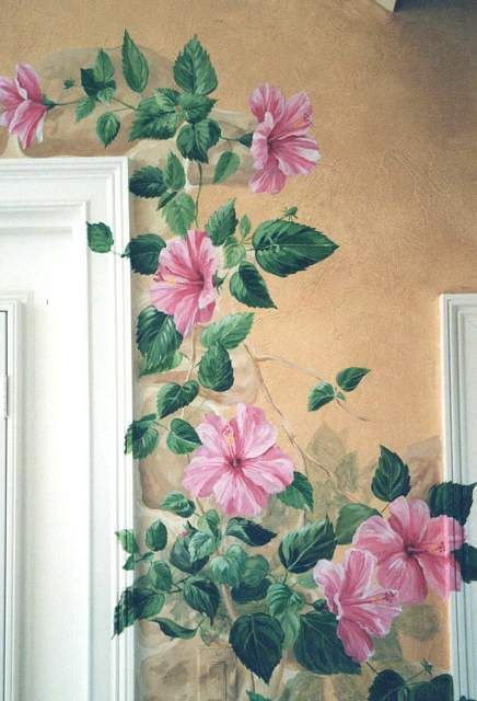 Bedroom Murals Painted Wall Art, Mural Painting Flowers, Flower Painting Mural, Mural Wall Art Floral, Floral Wall Painting Ideas Bedroom, Mural Art Flowers, Front Door Murals Painted, Wall Painting Mural Ideas, Flowers Mural Painting