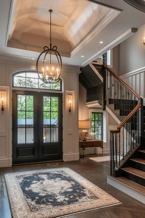 Modern Georgian Style Homes, Old Southern House Interior, Modern Victorian Aesthetic Home, Victorian Home Entryway, Victorian House Ideas, Modern Victorian Entryway, Victorian Modern House, Modern Victorian Homes Interior Ideas, Victorian Transitional