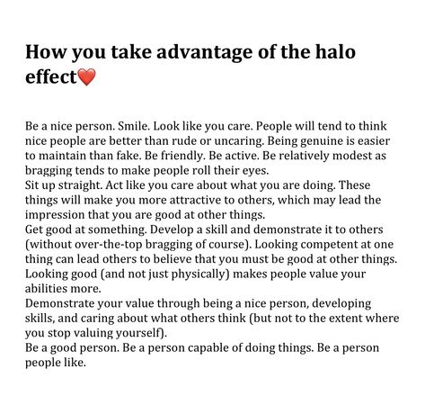 Halo effect Halo Effect, Self Care Bullet Journal, Positive Self Affirmations, Magnetism, Self Motivation, Useful Life Hacks, Self Improvement Tips, Reality Quotes, Pretty Words