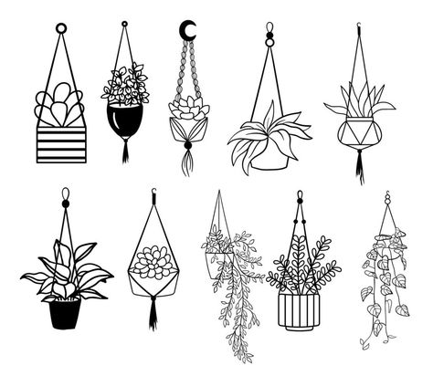 Plants Sketch, Pot Gantung, Hanging House, Plant Sketches, Plant Doodle, Tree Doodle, Line Art Flowers, Basket Drawing, Branch Vector