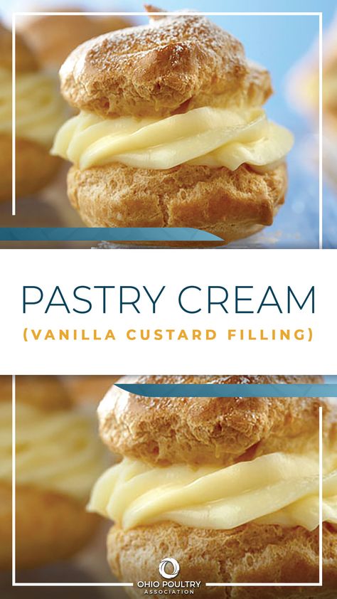 Doughnut Custard Filling, Big Cream Puffs, Paczki Filling Recipe, Vanilla Pastry Cream Custard Filling, Custard Cream Puffs, Cream For Puff Pastry, Cream Puffs With Custard Filling, Vanilla Cream Filling Cake, Eclair Custard Filling