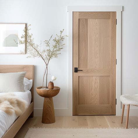 Interior Doors – Timber & Hutch Light Stained Doors With White Trim, White Cabinets Wood Doors, White Oak Interior Doors Natural Wood, Interior Door Wood Stain, White Oak Windows, Floor And Door Color Combination, House Finishing Ideas, Coastal Interior Door, Amber Interiors Hallway