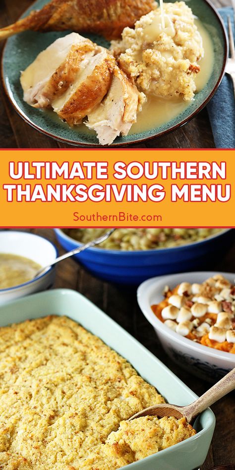 Here's exactly what I'm making for Thanksgiving! From the dressing to the turkey to the sweet potatoes to the decadent desserts! Traditional Thanksgiving Side Dishes, Best Southern Thanksgiving Recipes, Thanksgiving Traditional Dinner, Simple Thanksgiving Menu Ideas, Thanksgiving Dinner Southern, Thanksgiving Menus Southern, Ultimate Thanksgiving Dinner List, Traditional Southern Thanksgiving Dinner, Traditional Thanksgiving Dinner List