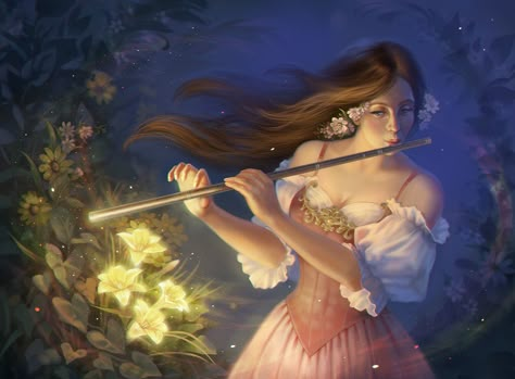 Digital Portrait Painting, Magic Flute, The Magic Flute, Fairy Wallpaper, Digital Painting Portrait, Flute Music, Painting Courses, Anatomy Poses, Sacred Feminine