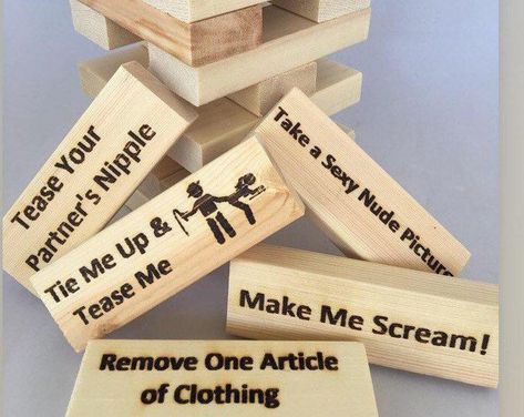 Party Blocks Jenga Drinking & Sexy Games by PrescottPineDesigns Jenga Couples Game Ideas, Jenga Date Night Ideas, Couples Jenga Ideas, Jenga For Couples, Dirty Jenga Ideas, Adult Jenga Ideas, Couples Jenga, Dirty Games, Jenga Diy