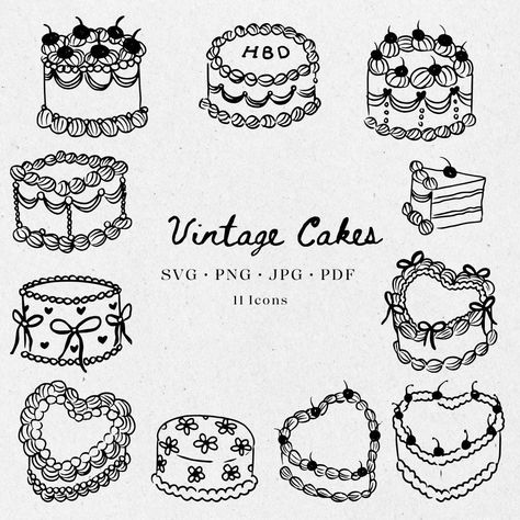 Vintage Cake Drawing, Cake Illustration Design, Heart Cake Illustration, Vintage Cake Illustration, Cakes Illustration, Retro Cake Illustration, Wedding Cake Illustration, Cake Drawings, Wedding Cake Illustrations