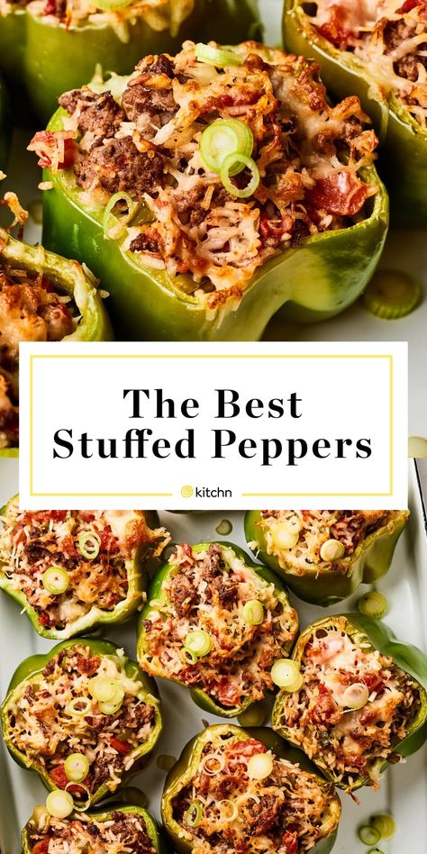 How To Make Stuffed Peppers | Kitchn Best Stuffed Peppers, Peppers Recipes, Beef Dishes, Ground Beef Recipes, Stuffed Green Peppers, Vegetable Recipes, Stuffed Bell Peppers, Good Eats, Ground Beef