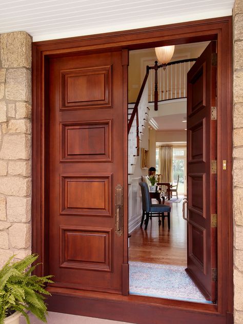 Wooden Double Front Doors, Double Front Entry Doors, Double Door Entryway, Wooden Double Doors, Traditional Front Doors, Double Doors Exterior, Main Entrance Door Design, Beautiful Front Doors, Main Entrance Door