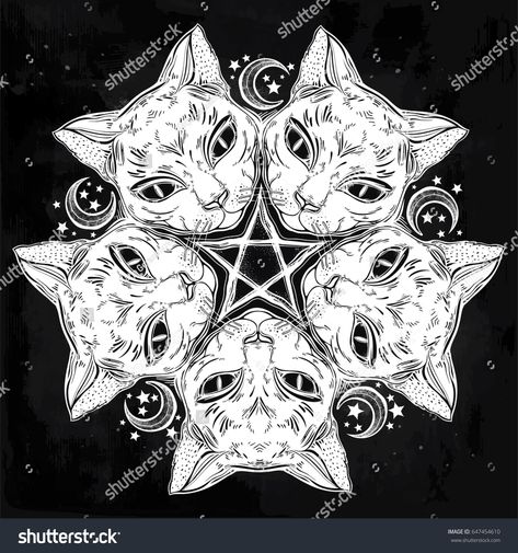 Black Cat Mandala with Moon Pentagram -Wicca Gothic Bedroom Furniture, Gothic Mandala, Black And White Tapestry, Moon Pentagram, Sun And Moon Tarot, White Tapestry, Star Tapestry, Tarot Cloth, Home Decor Wall Hanging