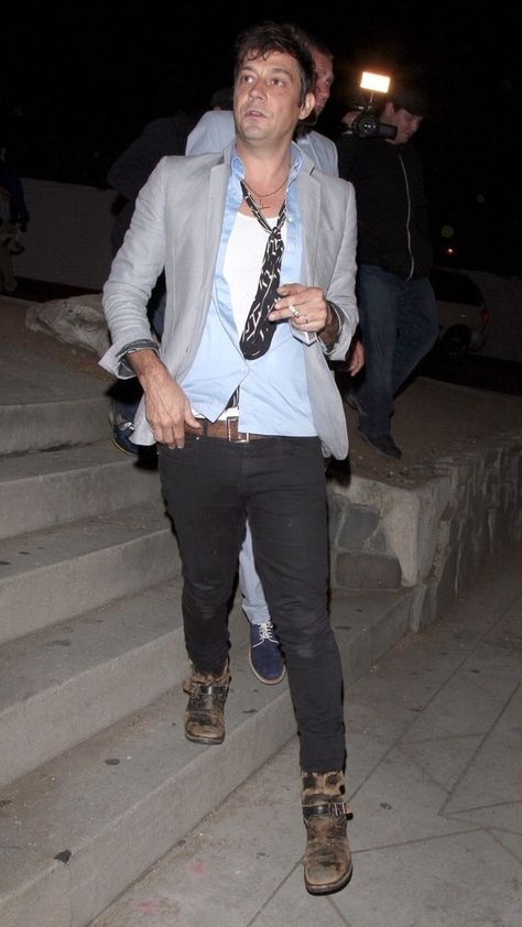 Jamie Hince Style, Jamie Hince, Light Blue Shirt, Style Moodboard, Jeans Boots, Light Blue Shirts, Grey Blazer, Grey Fashion, Blue Shirt