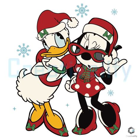 Santa Minnie And Daisy SVG Merry Christmas File Disney Characters Minnie Mouse, Minnie Mouse And Daisy Duck, Minnie And Daisy, Christmas Movie Characters, Disney Characters Christmas, Disney Merry Christmas, Daisy Svg, Dr Seuss Day, Classic Christmas Movies