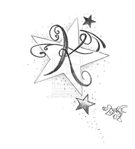 K tattoo. Like the stars. Letter K Tattoo, Partner Tattoo, Letter K Design, F Tattoo, Swirl Tattoo, Hibiscus Tattoo, Tattoo Practice, The Letter K, K Tattoo