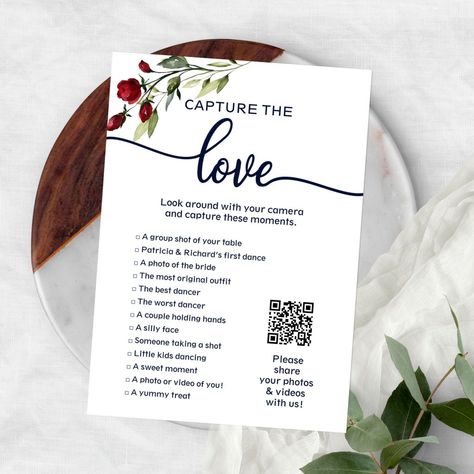 I Spy Wedding Game Capture The Love Photo Hunt QR Invitation Wedding Treasure Hunt, I Spy Wedding Game, Printable Wedding Games, Spy Wedding, Game Photo, Modern Chic Wedding, Wedding Game, Photo Scavenger Hunt, Wedding Reception Fun