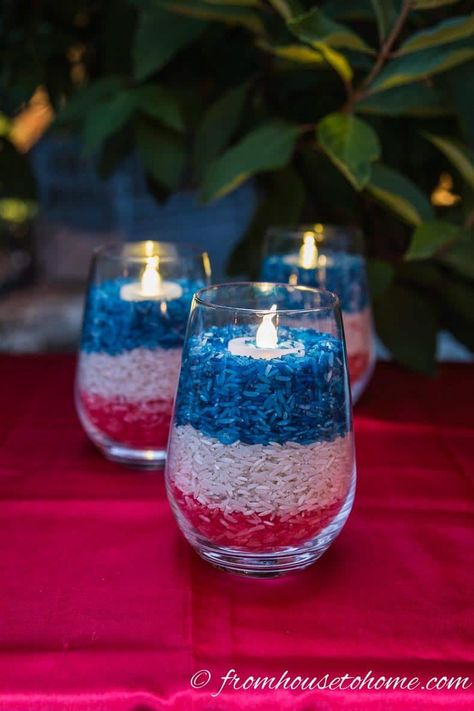 Blue Candle Holders, Ranch Resort, Crafting Corner, Blue Candle, Fourth Of July Decorations, July Recipes, 4th July Crafts, 4th Of July Desserts, July Ideas