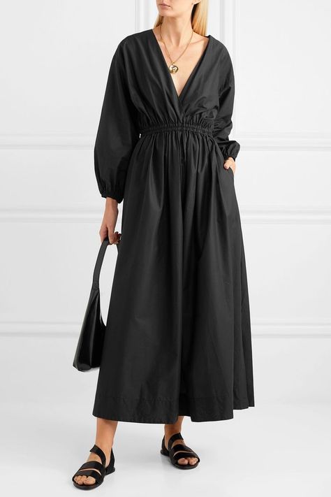 Matteau Wrap-Effect Cotton-Poplin Maxi Dress Tulum, Elegant Maxi Dresses, Elegant Maxi Dress, Red Fits, Vestido Casual, Inspired Dress, Sleeves Pattern, Black Maxi Dress, Who What Wear