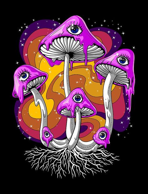 Psilocybin Mushrooms, Mushroom Poster, Mushroom Paint, Mushroom Wallpaper, Trippy Drawings, Art Hippie, Trippy Designs, Mushroom Drawing, Psychadelic Art