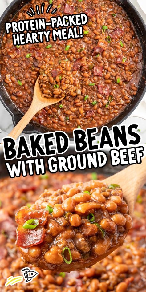 Baked Beans with Ground Beef Slow Cooker Baked Beans With Ground Beef, Bbq Beans With Ground Beef, Baked Beans With Pork And Beans, Best Baked Beans With Ground Beef, Crockpot Baked Beans With Ground Beef, Bbq Baked Beans With Ground Beef, Meals With Baked Beans, Beans And Ground Beef Recipes, Bake Beans With Ground Beef